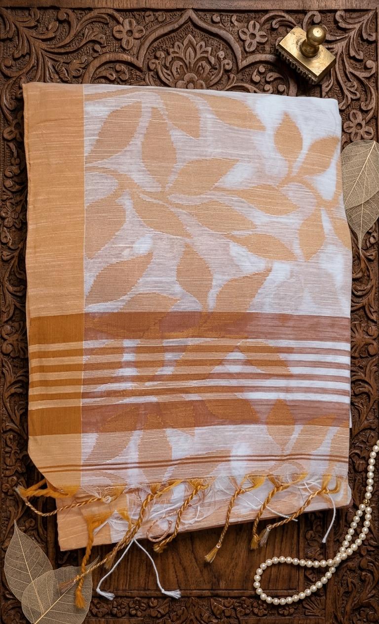 Elegant Cotton Saree with Floral Jamdani Weave
