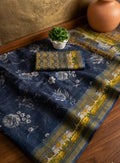 Floral Digital Print Saree in Deep Indigo