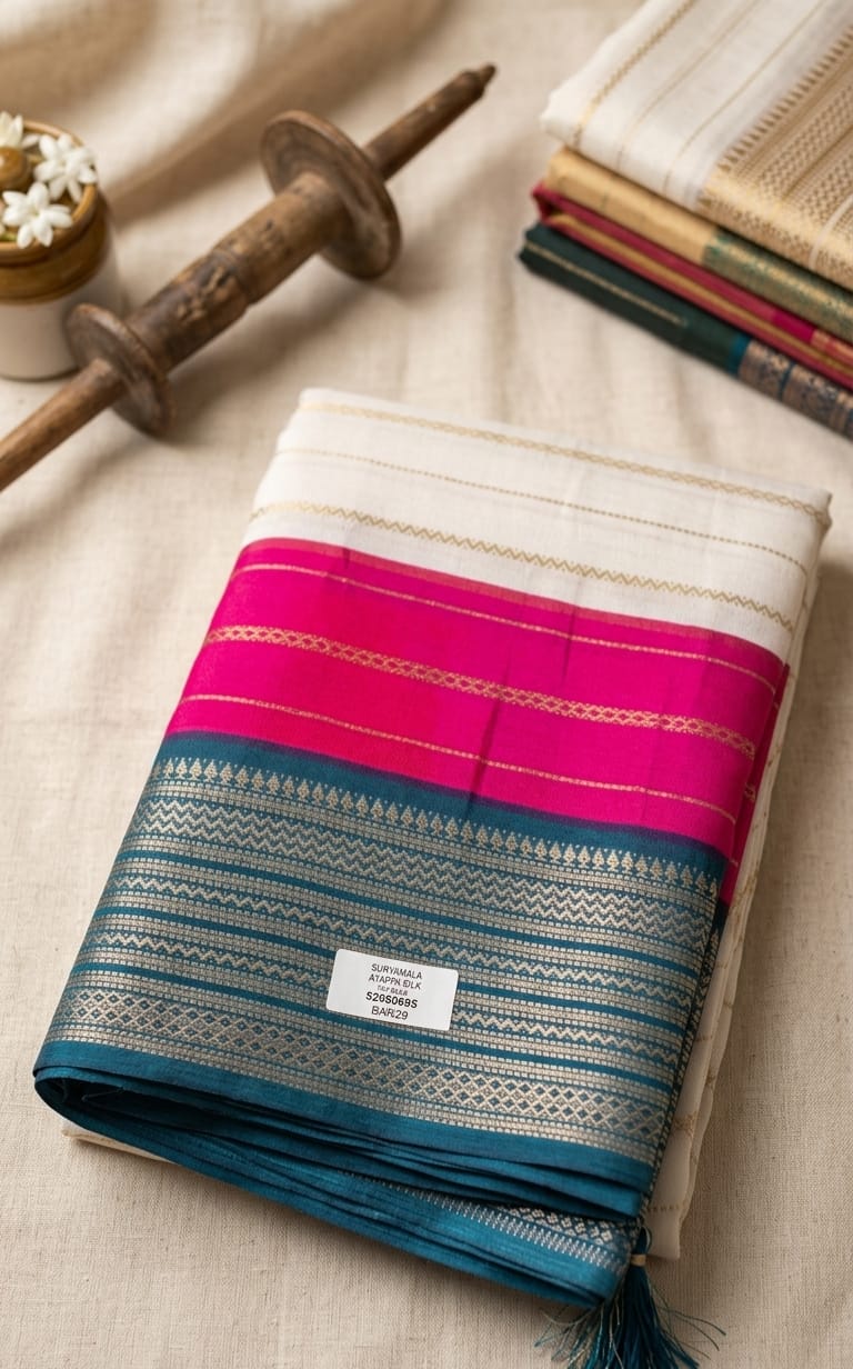 Elegant Soft Silk Saree with Triple-Tone Border